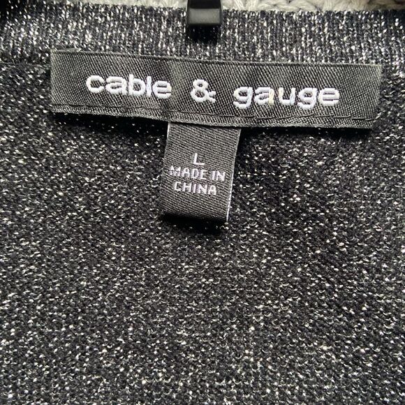 Cable & Gauge Black Metallic Button Front Long Sleeve Cardigan Sweater New Year - Picture 8 of 9